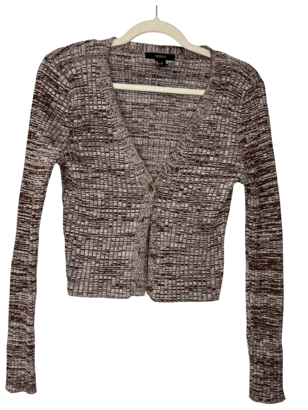Forever 21 Brown & Cream Textured Button-Up Cardigan Size Large